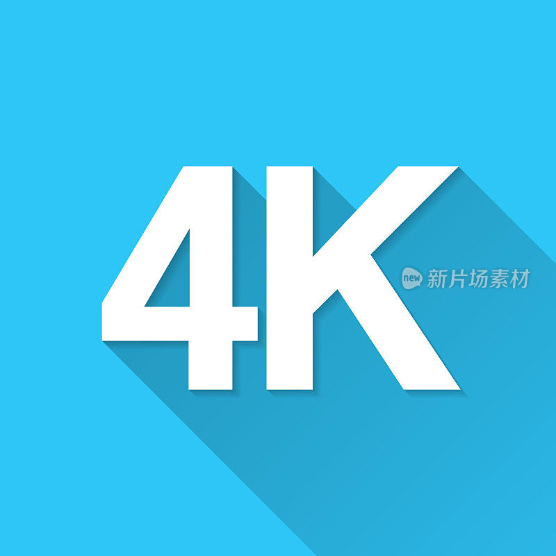 4K, 4000 - 4000。图标在蓝色背景-平面设计与长阴影